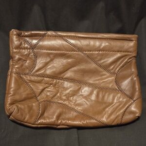 70's Brown Patchwork Genuine Leather Clutch Purse Hong Kong